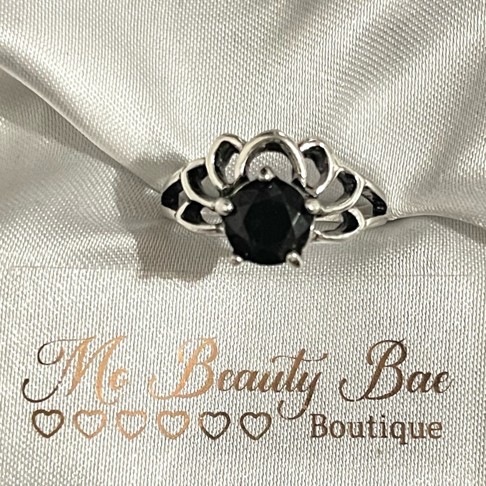 Silver Black Crystal Ring
